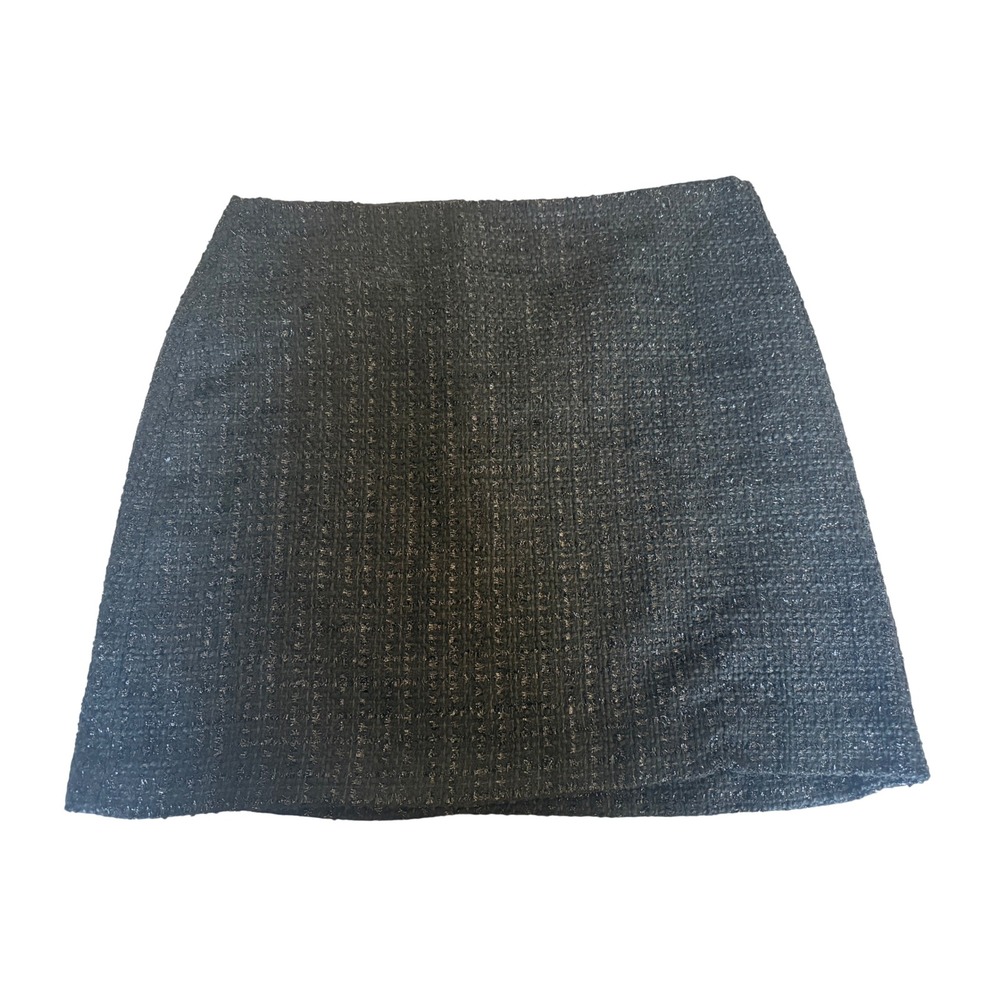 CeCe Metallic Textured Tweed Mini Skirt Womens 12 Black Shimmer A-Line Party